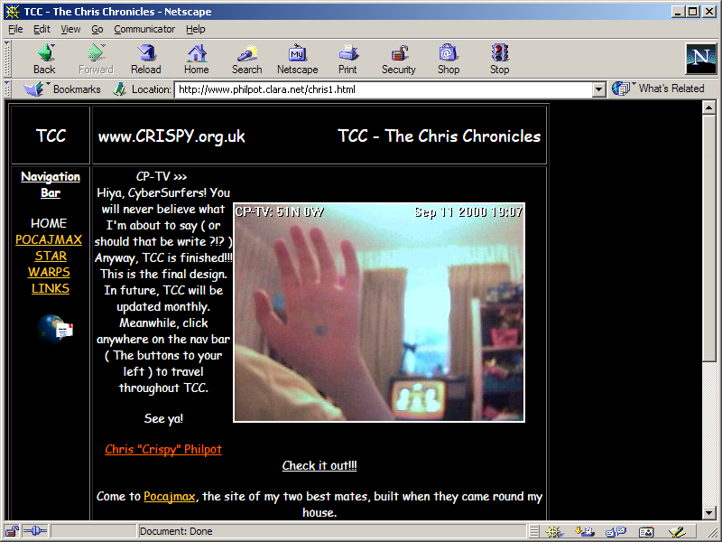 A mock-up of my first website ‘The Chris Chronicles’ as it might have looked in Netscape Navigator.