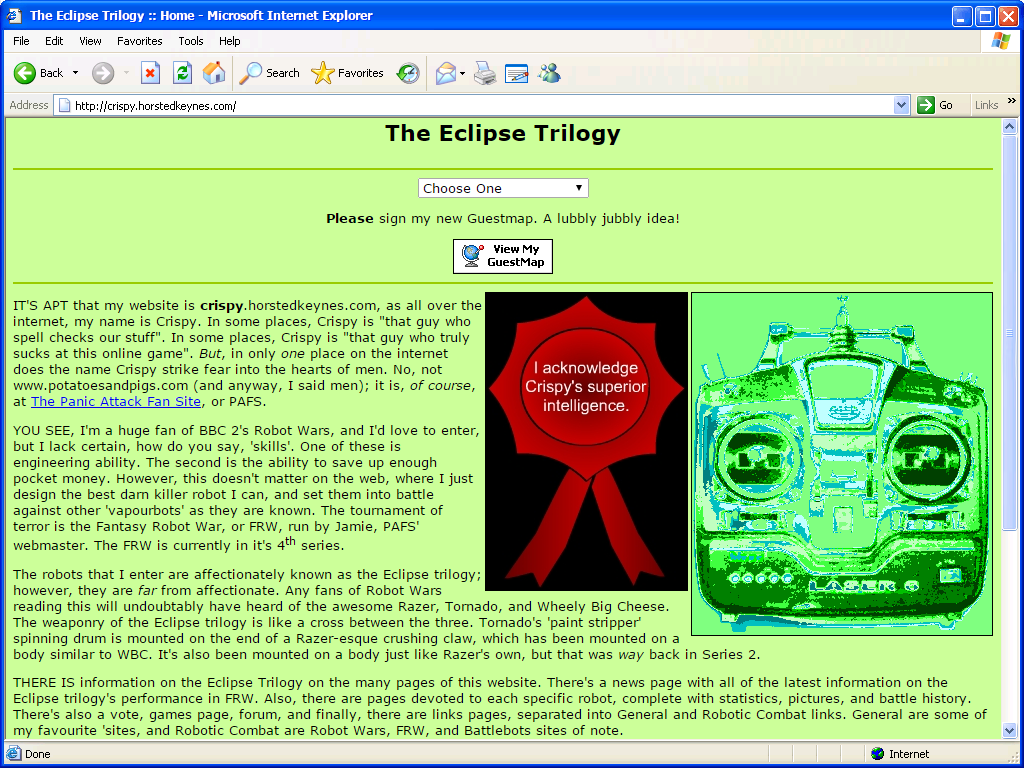 A mock-up of my second website ‘The Eclipse Trilogy’ as it might have looked in Internet Explorer 6.